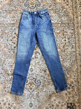We The Free High-Rise Light Blue Slim Straight Jeans Heavy Denim Button Fly